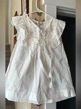 NWT LOFT White Eyelet Tassel Peasant Blouse Tank Tee